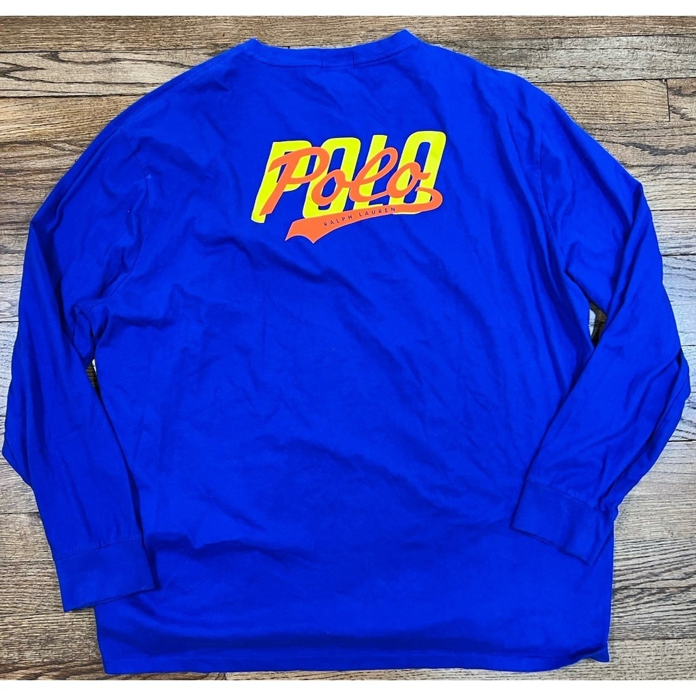 Polo Ralph Lauren Blue Long Sleeve Shirt Men's 2XL Spellout Script Logo